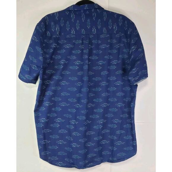 Carbon 2 Cobalt Men's Short Sleeve Button Up Shirt Blue Aztec Patterned Size L - Picture 2 of 10